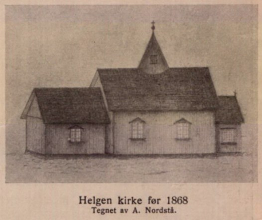 Helgen Kirke fr 1868. Tegnet av A. Nordst.